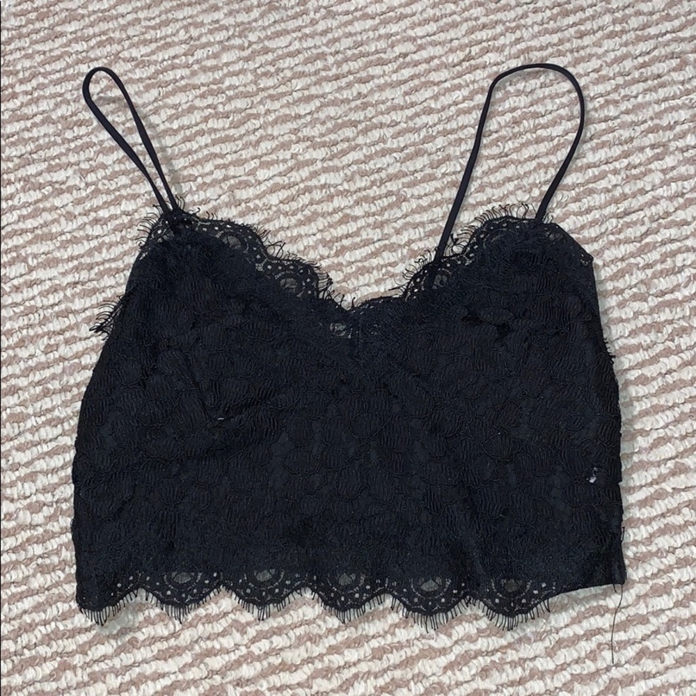 F21 black lace cropped tank top